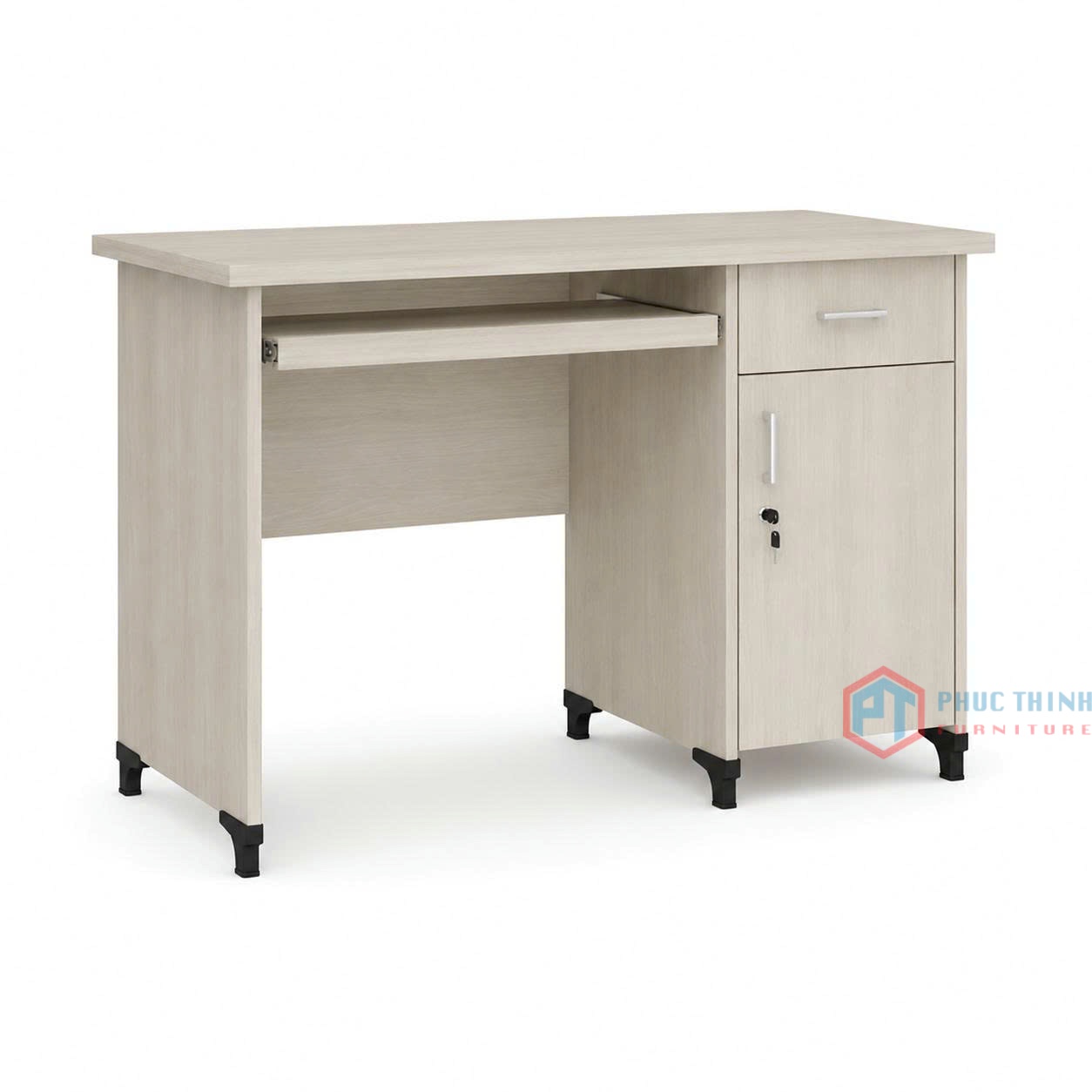 Mẫu bàn làm việc văn phòng BLVPT 21 màu xám vân gỗ có hộc tủ khóa an toàn của Nội thất Phúc Thịnh
