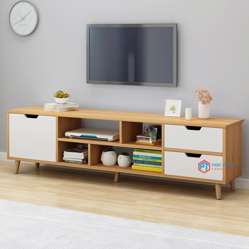Kệ gỗ tivi hiện đại phối trắng KTPT 06