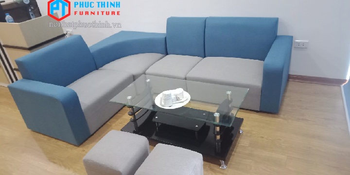 Sofa góc nỉ xanh